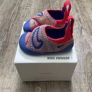 Nike Swoosh 1 TD Infant Fkyknit Shoes Sail Game Royal Siren Red Sz 7C FB3244-100
